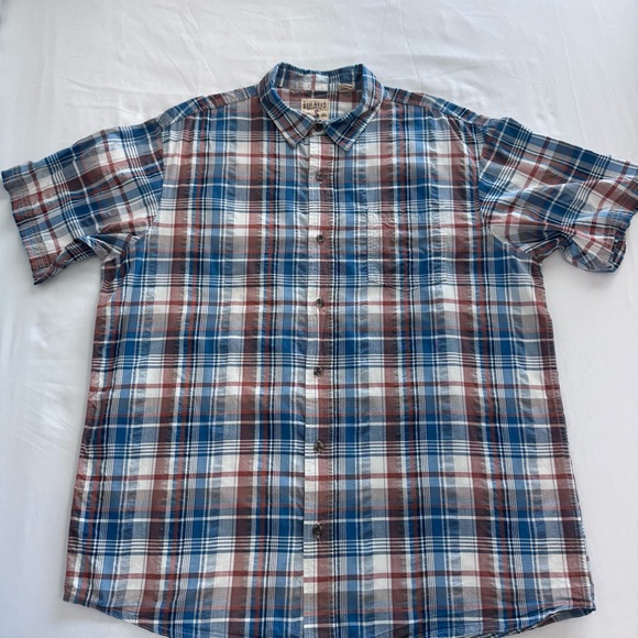 Red Head Blue/White/Brown Plaid Casual Short Sleeve Shirt, XL, EUC - Picture 1 of 8